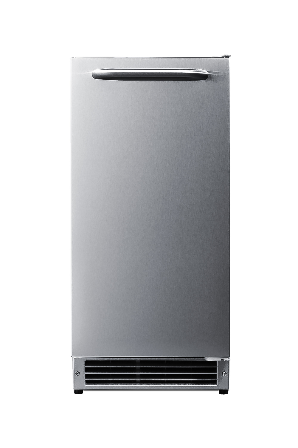 Built-in undercounter ADA compliant manual defrost icemaker wrapped in a stainless steel exterior finish; no drain required